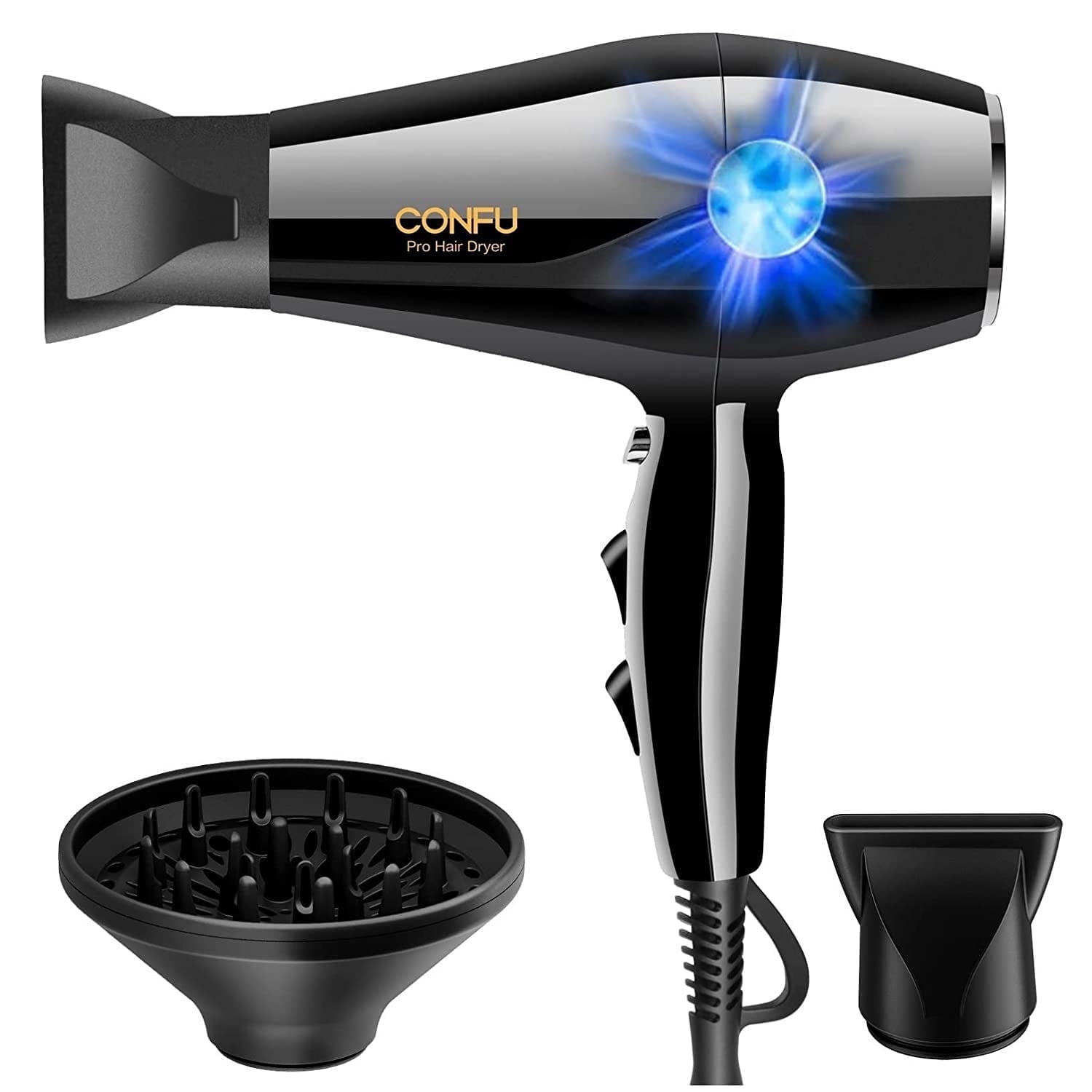CONFU Ionic Ceramic Hair Dryer, with Diffuser & 2 Concentrator, Black ...