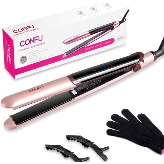 CONFU Ionic Flat Iron,Fast Heating Professional Salon 2-in-1 Ceramic Hair Straightener and Curler,Pink