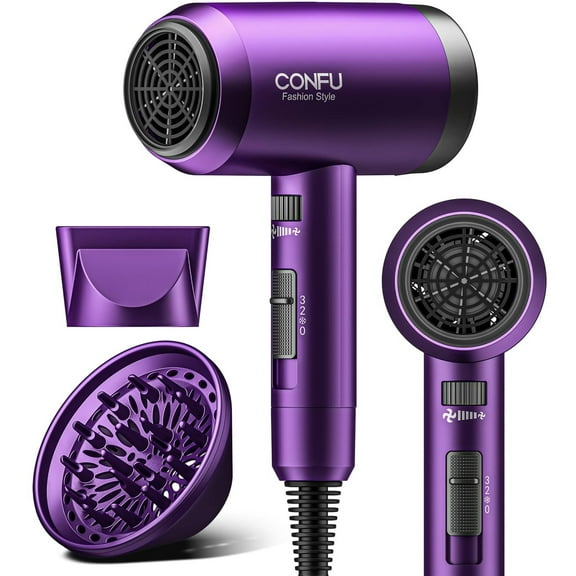 CONFU Hair Dryer 1600W, Lightweight Fast Drying Blow Dryer with Diffuser and Concentrator,Purple