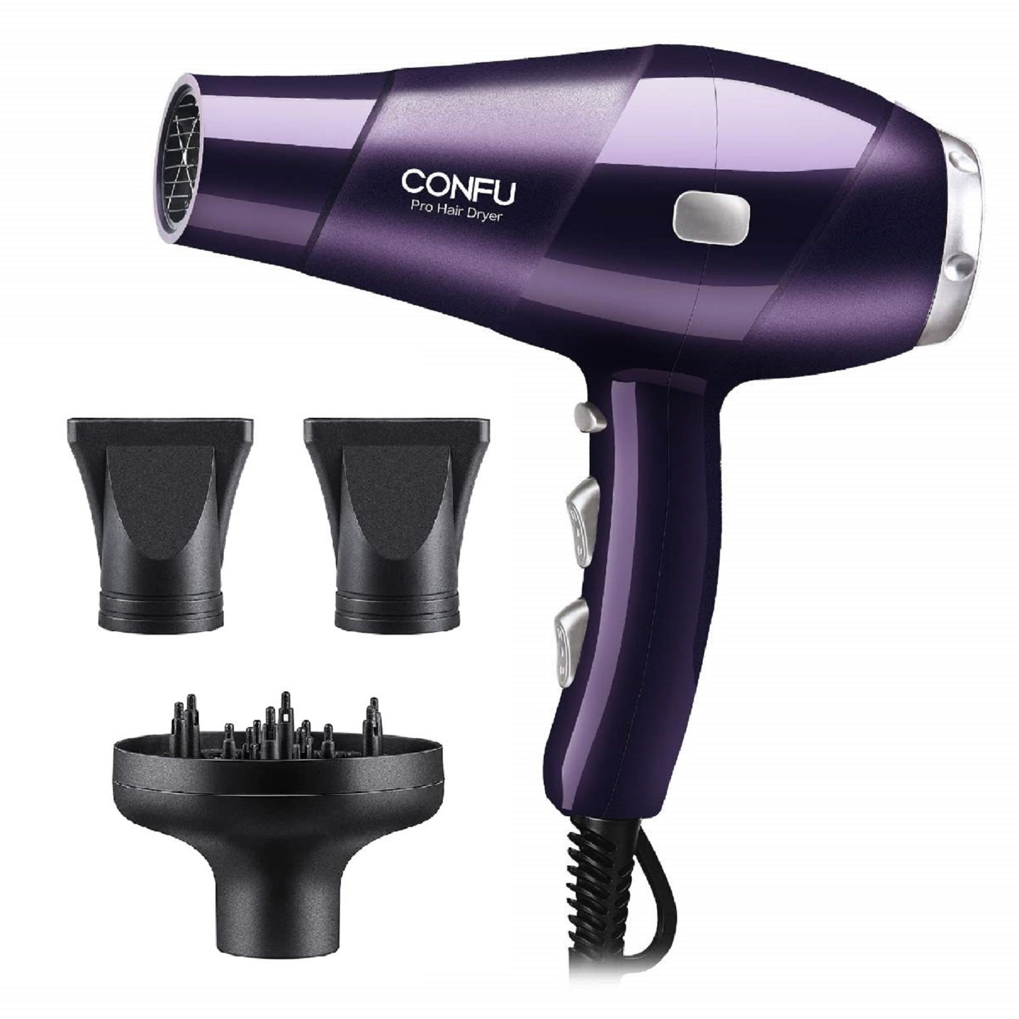 CONFU Professional Hair Dryer, Compact Blow Dryer, Negative Ionic Hair  Dryer with Diffuser and Concentrator, for Quick Drying, ETL Certified,  Purple