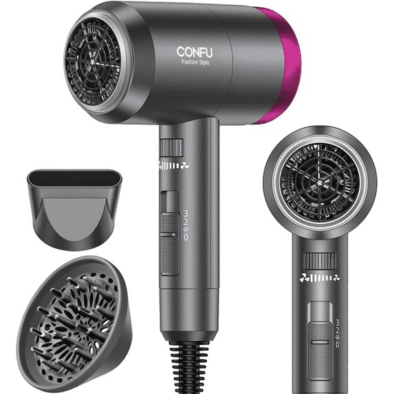 CONFU Lightweight Ionic Hair Dryer, Portable Lightweight Blow Dryer with 3 Heat Settings & Infinity Speed
