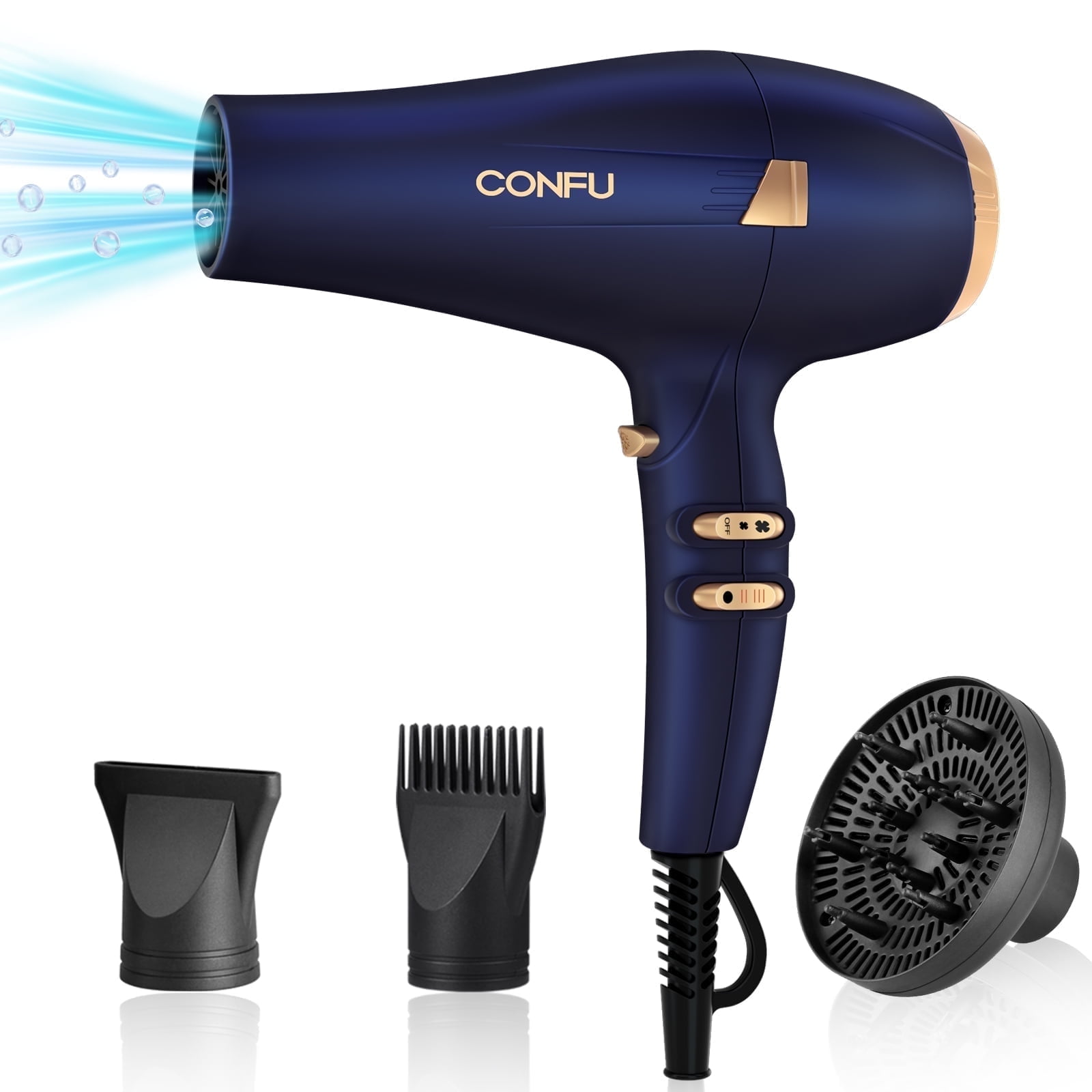 CONFU Professional Hair Dryer 1875W Ionic Blow Dryer with Diffuser &  Concentrator Nozzles and Air Comb