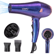 Hair Dryer, CONFU 1875W Professional Ionic Blow Dryer for Hair Care,3 Attachments for Home Salon Travel, Purple
