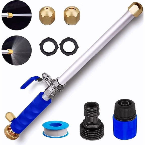 CONGDAREN Hydro Jet High Pressure Power Washer Wand for Garden Hose and Car Pet Ground Washing, Metal Pressure Washer Attachment with 2 Hydrojet Water Power Nozzle and Hose Quick Connector Blue