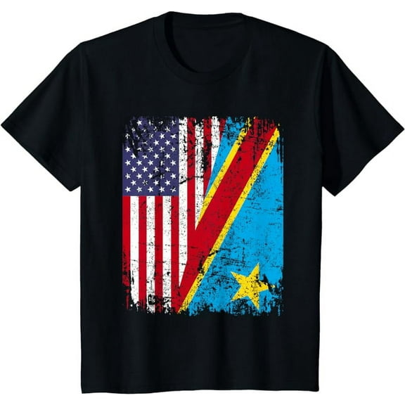CONGOLESE ROOTS | Half American Flag | CONGO T-Shirt