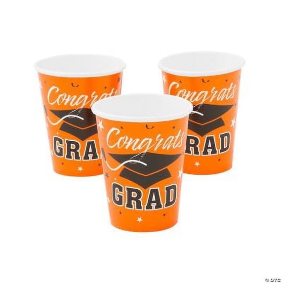 CONGRATS GRAD ORANGE 9OZ CUPS (25PC) - Party Supplies - 25 Pieces