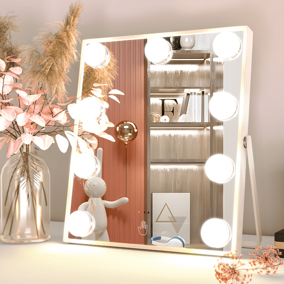 CONGUILIAO 9 LED Bulbs Hollywood Vanity Mirror with Lights, Hollywood Makeup Mirror, Small Vanity Lighted Mirror with 3 Color Lighting Modes, Smart Touch Control