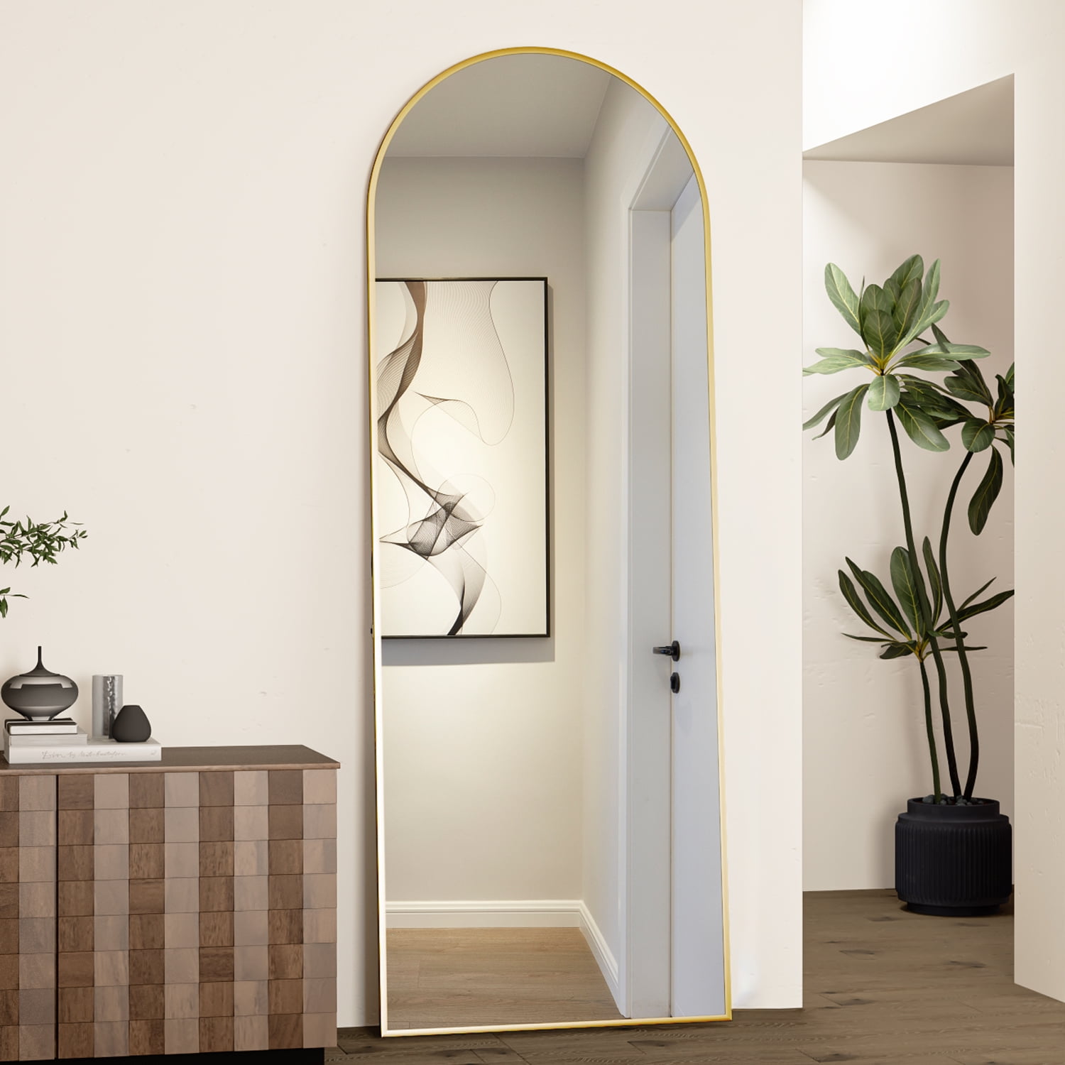 CONGUILIAO Full Length Mirror 64"x21" Arch Floor Mirror with Stand Arched Mirror Full Body Mirror Gold Standing Hanging or Leaning Against Wall for Bedroom Entry