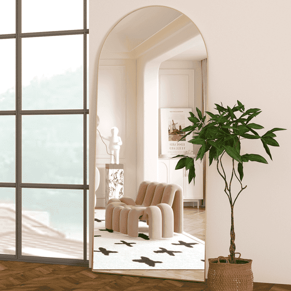CONGUILIAO Full Length Mirror 71"x26" Arch Mirror Floor Mirror with Stand Wall Mirror Gold Arched Full Body Mirror Standing Hanging or Leaning Against Wall Bedroom Mirror for Entry, Living Room