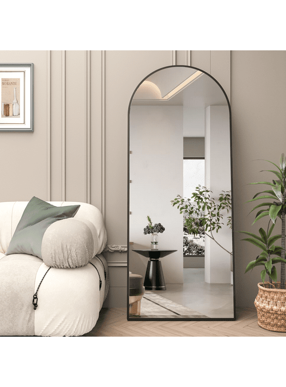 CONGUILIAO Full Length Mirror, Arched Floor Mirror Full Body Mirror 64" × 21.1" Standing, Aluminum Frame Arched Wall Mounted Mirror Dressing Mirror for Bedroom