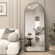 CONGUILIAO Full Length Mirror, Arched Floor Mirror 63"x20" Full Body Mirror Standing, Black Aluminum Frame Arched Wall Mounted Mirror Dressing Mirror for Bedroom