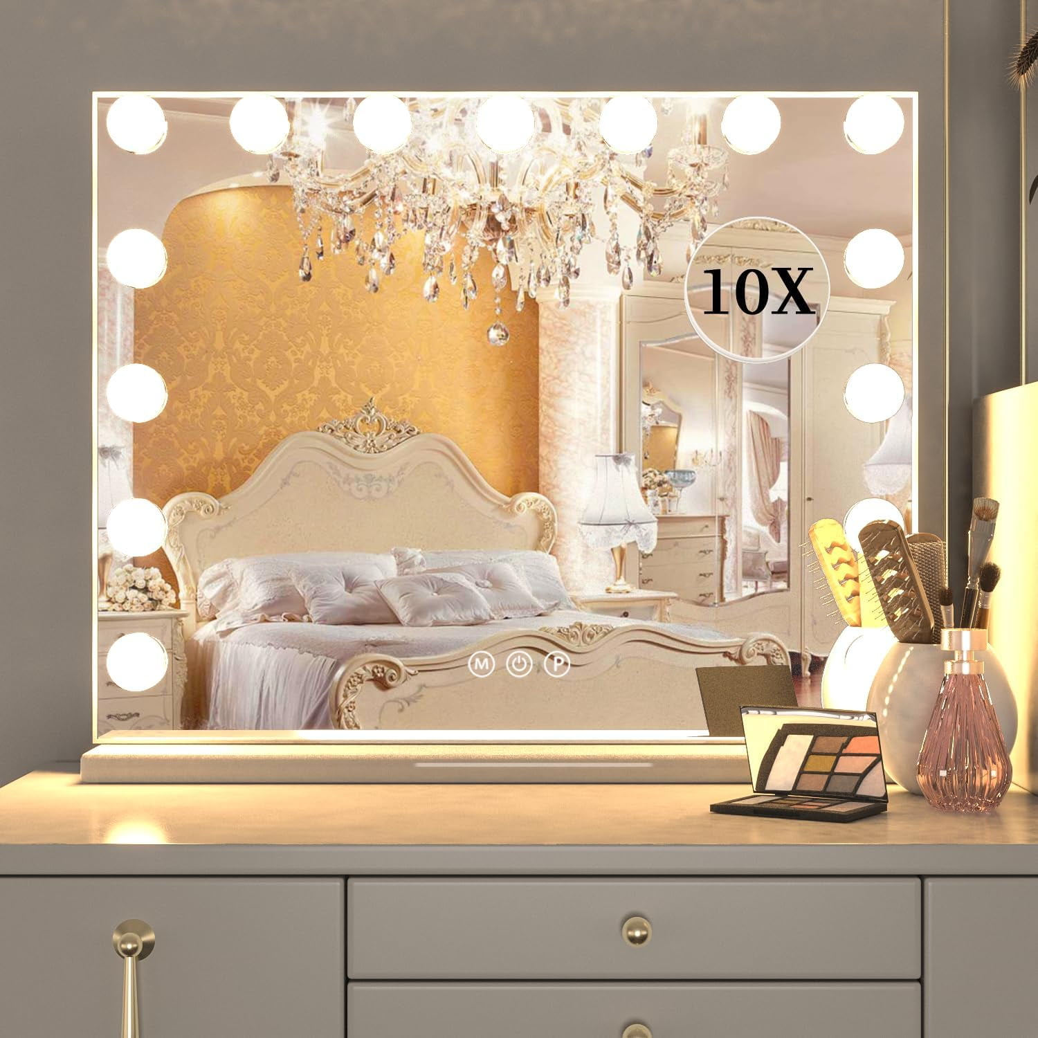 CONGUILIAO Hollywood Vanity Mirror with Lights, Vanity Makeup Mirror with 15 LED Bulbs, 3 Color Lighting Modes, USB Port, Smart Touch Control