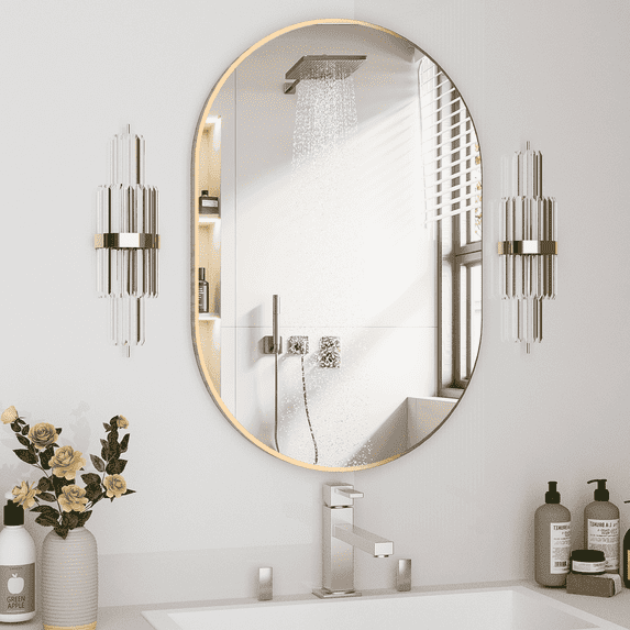 CONGUILIAO Oval Bathroom Mirror Capsule Wall Vanity Mirror, 24"x36" Gold Pill Mirrors Has Metal Frame for Bathroom