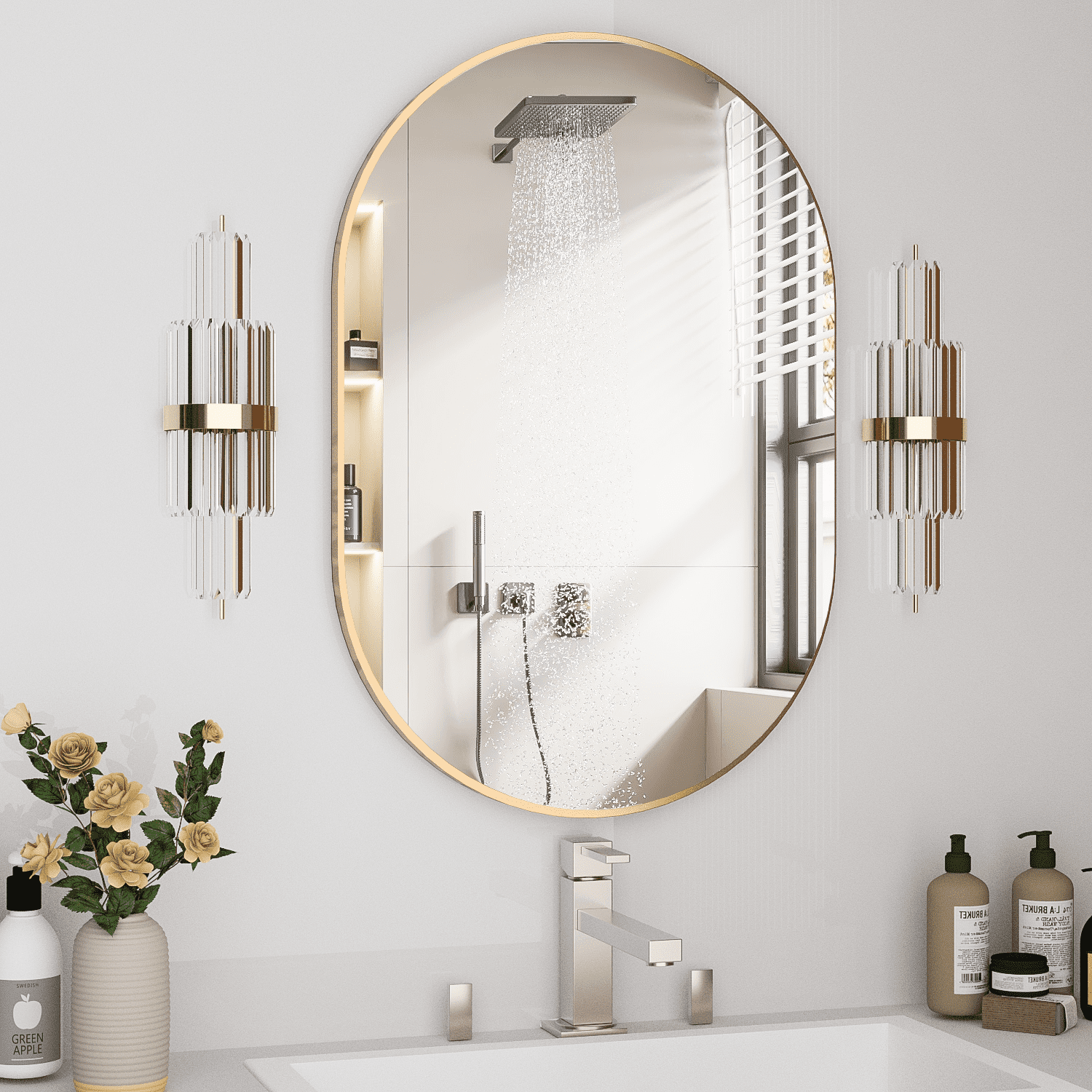 "CONGUILIAO Oval Bathroom Mirror Capsule Wall Vanity Mirror, 24\"x36 ...