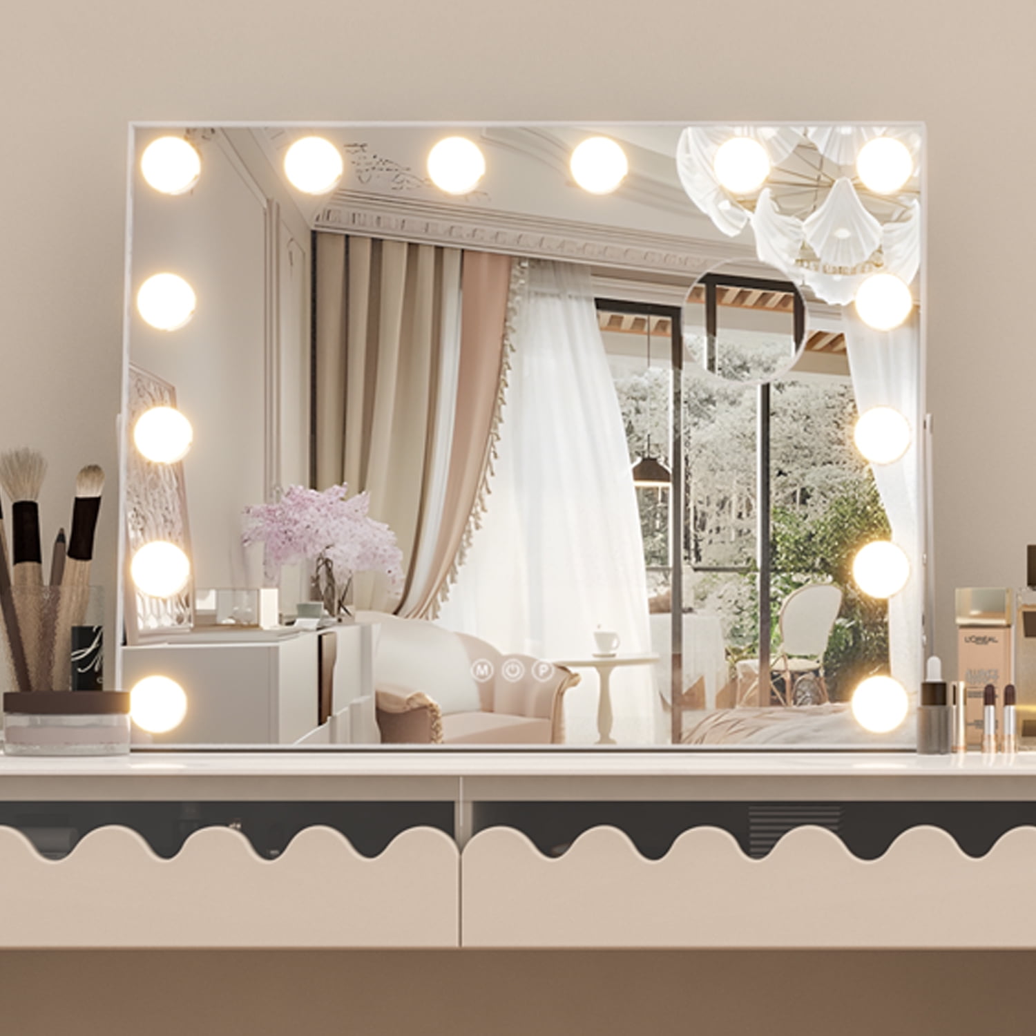 CONGUILIAO Large Vanity Mirror with Hollywood LED Lights, 14 Bulbs, 3 ...