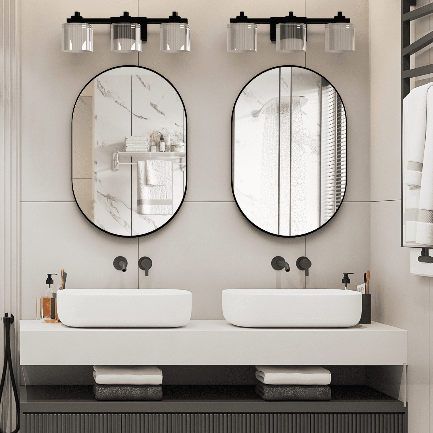 CONGUILIAO Wall Mounted Mirror, 2 Pieces 20" x 30" Oval Bathroom Mirror, Black Vanity Mirror w/ Metal Frame Decor for Bahroom, Bedroom