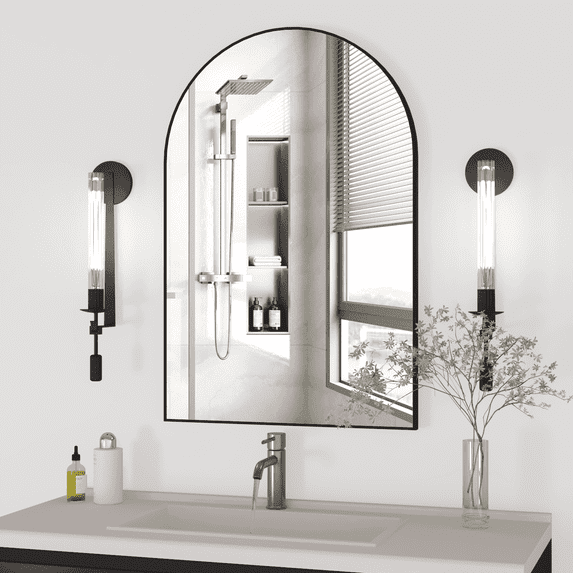 CONGUILIAO Wall Mounted Mirror, Arched Mirror for Bathroom, 24"x36" Arch Bathroom Mirror Has Metal Frame, Black Vanity Mirror Decor for Mantle, Bathroom