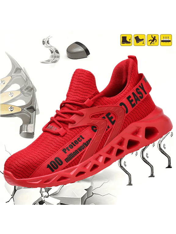 Lightweight Steel Toe Sneakers for Men Women Breathable Safety Shoes Comfortable Puncture Proof Slip On Work Shoes