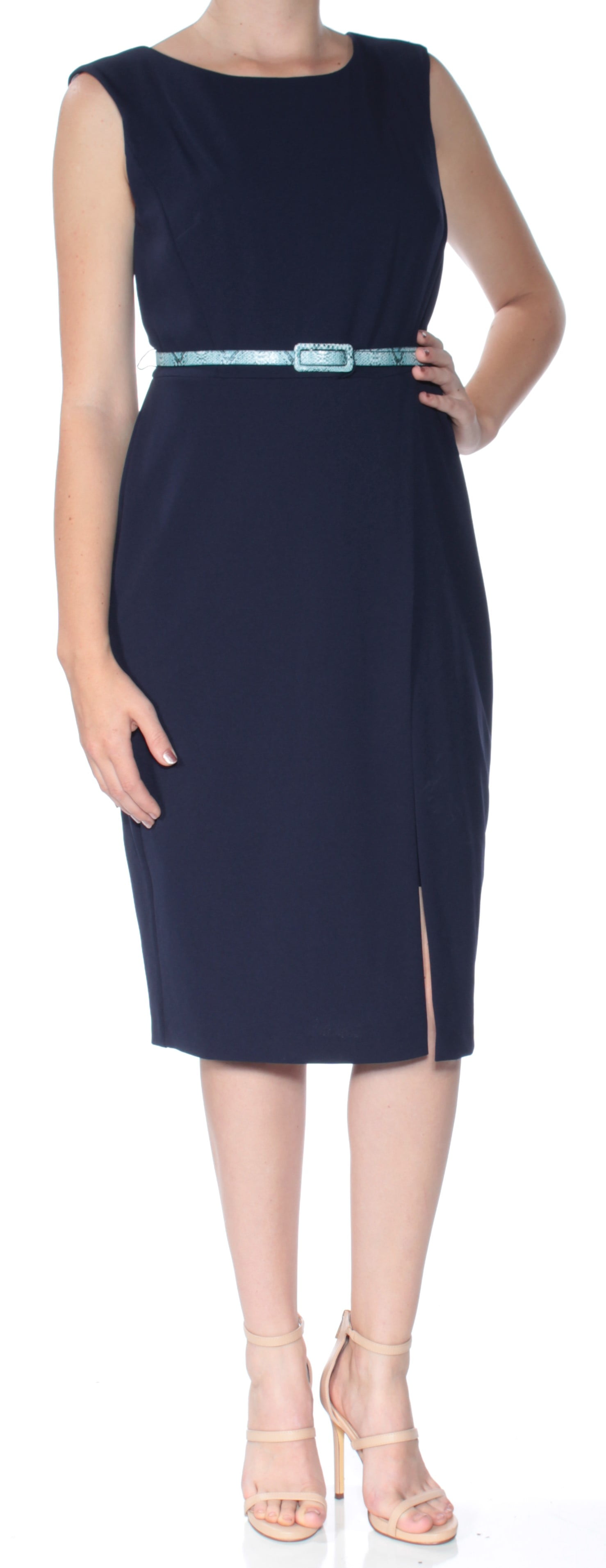 CONNECTED APPAREL $79 Womens New 1317 Navy Belted Sheath Dress