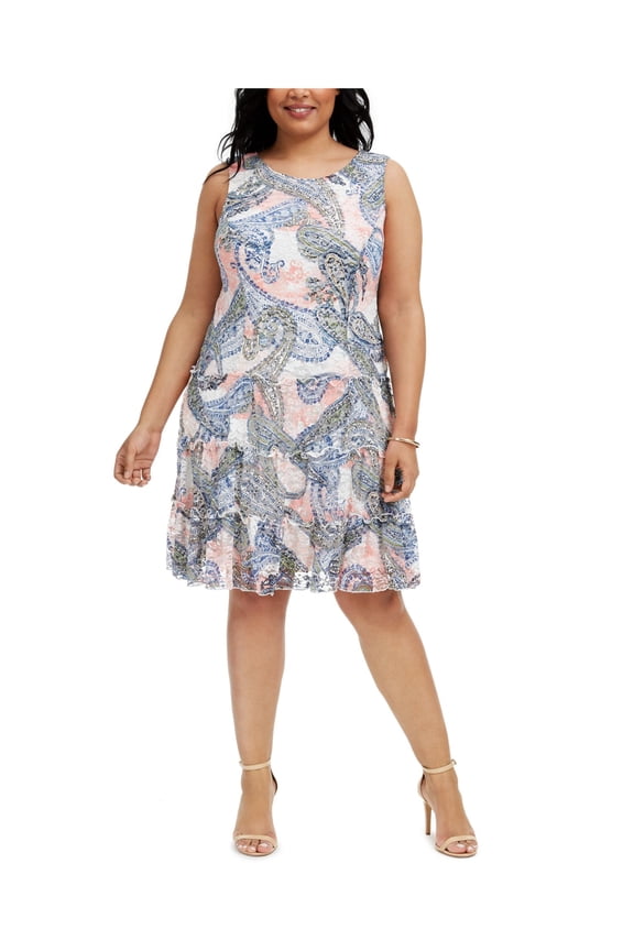 $89 Womens New Pink Floral Sheer Fit + Flare Dress 22W Plus