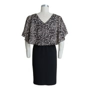 CONNECTED APPAREL Womens Black Animal Print Sleeveless Scoop Neck Below The Knee Party Sheath Dress Petites 6P