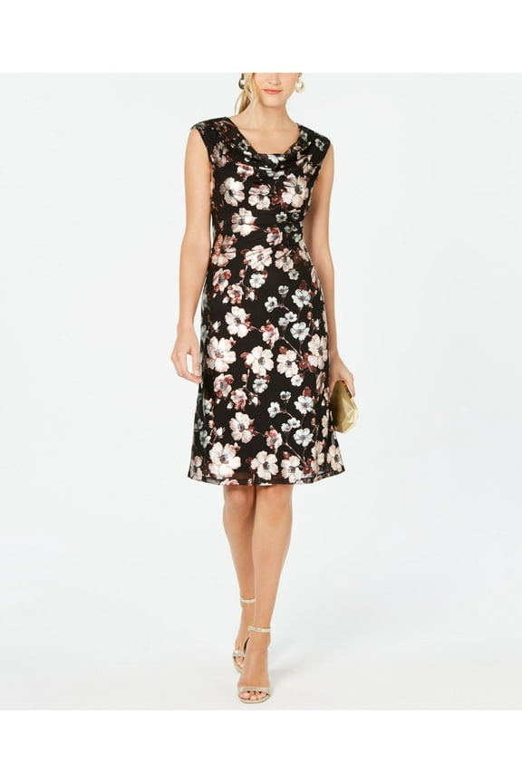 Womens Black Cap Sleeve Above The Knee Party Dress Petites 14P