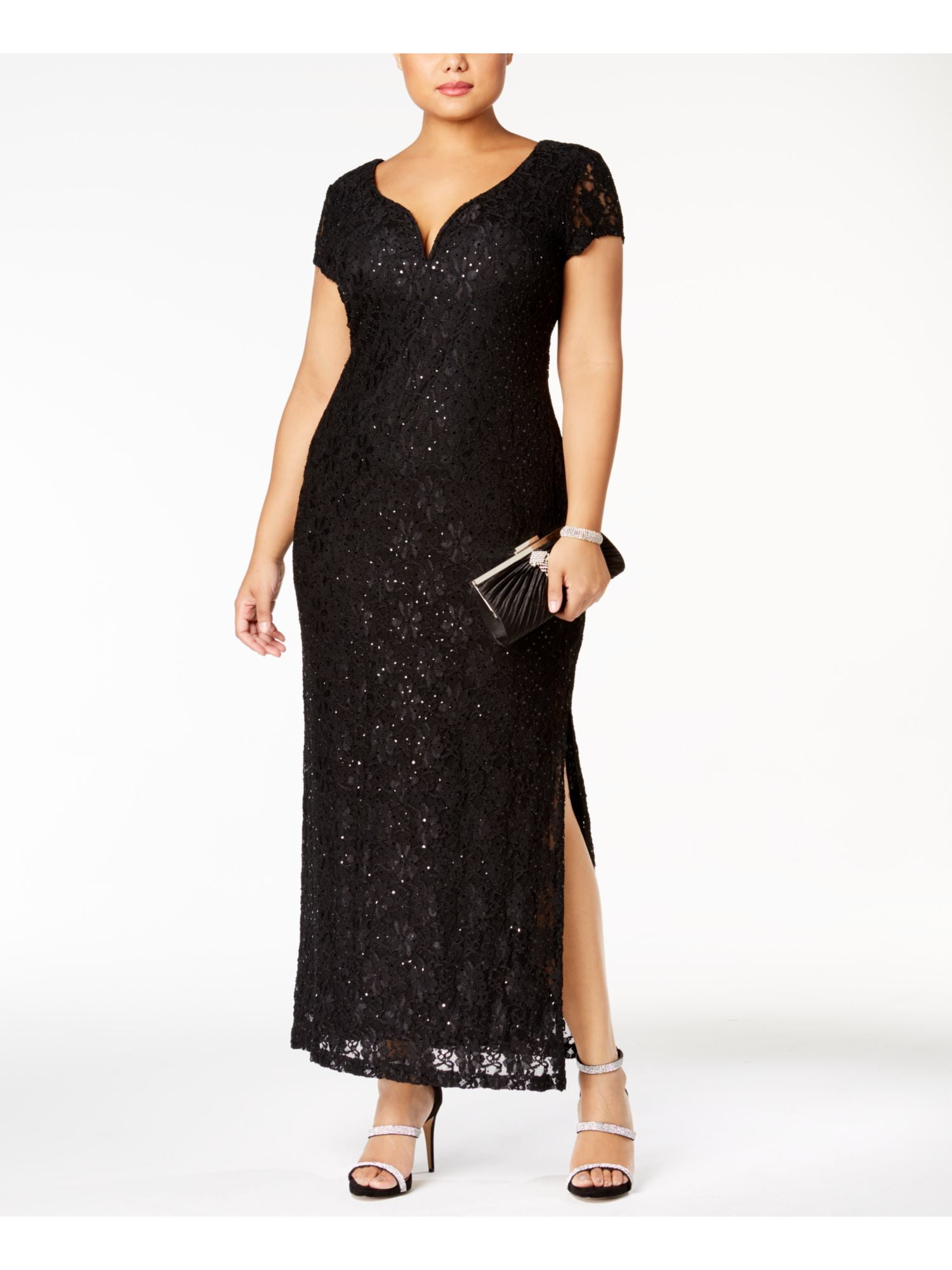 connected women's sequined-lace maxi dress Connected Women's Sequined Lace Column Gown
