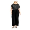 thumbnail image 1 of CONNECTED APPAREL Womens Black Stretch Flutter Sleeve Round Neck Wear To Work Wide Leg Jumpsuit Plus 18W, 1 of 4