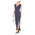 thumbnail image 1 of CONNECTED APPAREL Womens Blue Sequined Lace Short Sleeve V Neck Maxi Cocktail Sheath Dress 14, 1 of 2