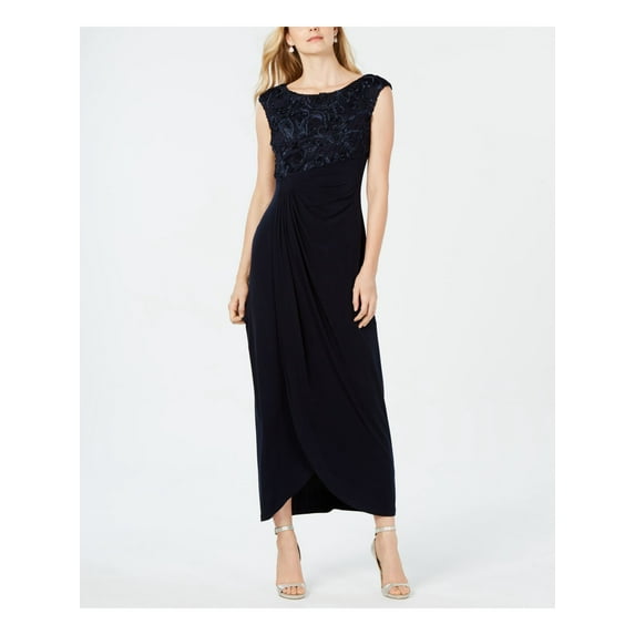 CONNECTED APPAREL Womens Navy Sleeveless Boat Neck Maxi Evening Sheath Dress 12