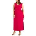thumbnail image 1 of CONNECTED APPAREL Womens Pink Stretch Ruffled Zippered Slitted Sheer Lined Bodice Sleeveless V Neck Maxi Fit + Flare Dress Plus 22W, 1 of 2
