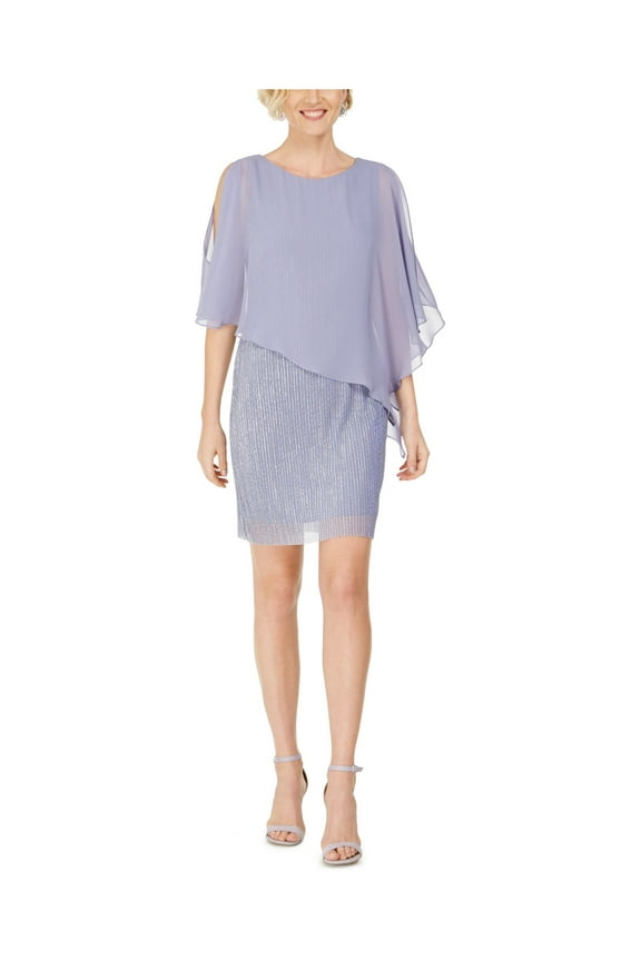 Womens Purple 3/4 Sleeve Jewel Neck Short Party Sheath Dress Petites 6P