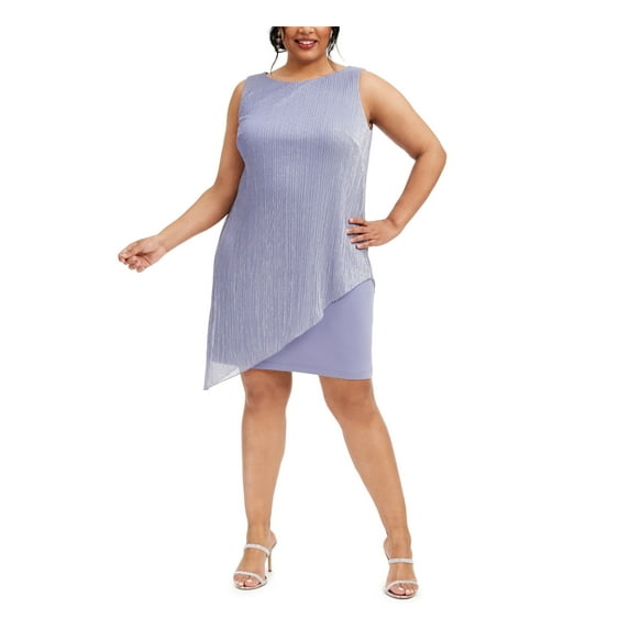 CONNECTED APPAREL Womens Purple Metallic Sheath Cocktail Dress Plus Size: 22W