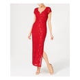 thumbnail image 1 of CONNECTED APPAREL Womens Red Stretch Sequined Lace Slitted Notched Floral Short Sleeve Scoop Neck Maxi Formal Body Con Dress Petites 4P, 1 of 2