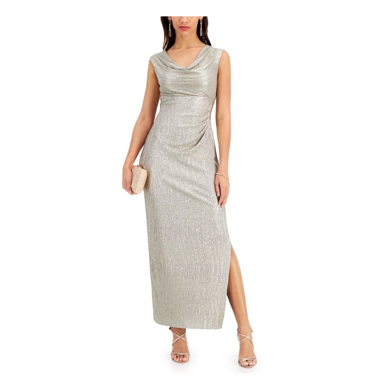 CONNECTED APPAREL Womens Silver Stretch Textured Slitted Metallic 