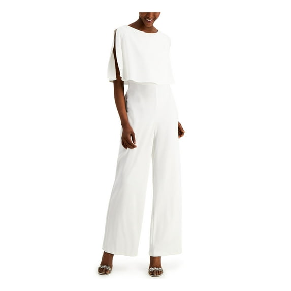 CONNECTED APPAREL Womens White Sleeveless Jewel Neck Evening Wide Leg Jumpsuit Petites 4P