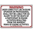 thumbnail image 1 of CONNECTICUT Equine Metal Sign activity liability warning statute horse barn stable Size: 16 x 12 Inch, 1 of 5