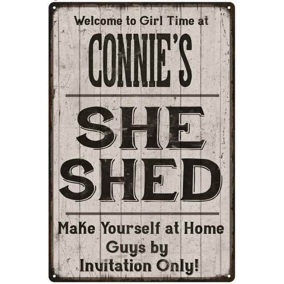CONNIE'S She Shed Sign Lady Cave Gift 8 x 12 High Gloss Metal 208120082109