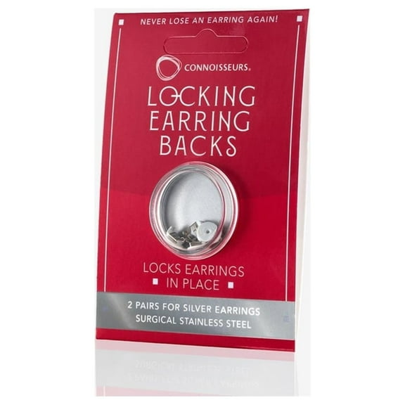 CONNOISSEURS Silver Locking Earring Backs for Studs, Hypoallergenic (2 Pairs)