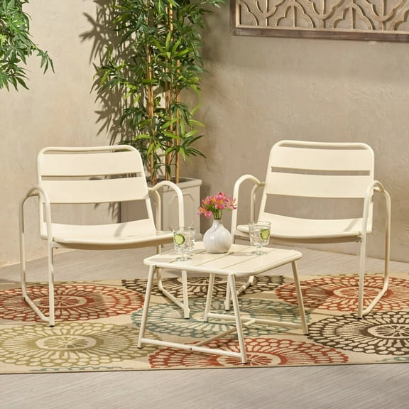 CONRAD CHAT SET,3 Piece Patio Set, Small Patio Furniture Set,Metal Side Table&& 2 Chairs,Weather-Resistant Outdoor/Indoor Bistro Set for Balcony, Front Porch, Poolside, Garden, Deck