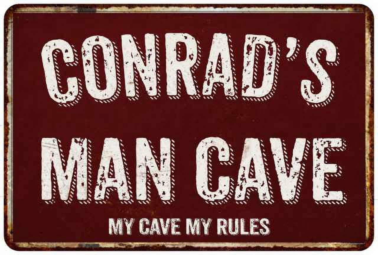 CONRAD'S Man Cave Red Grunge Sign 12 x 18 Matt Finish Metal Sign
