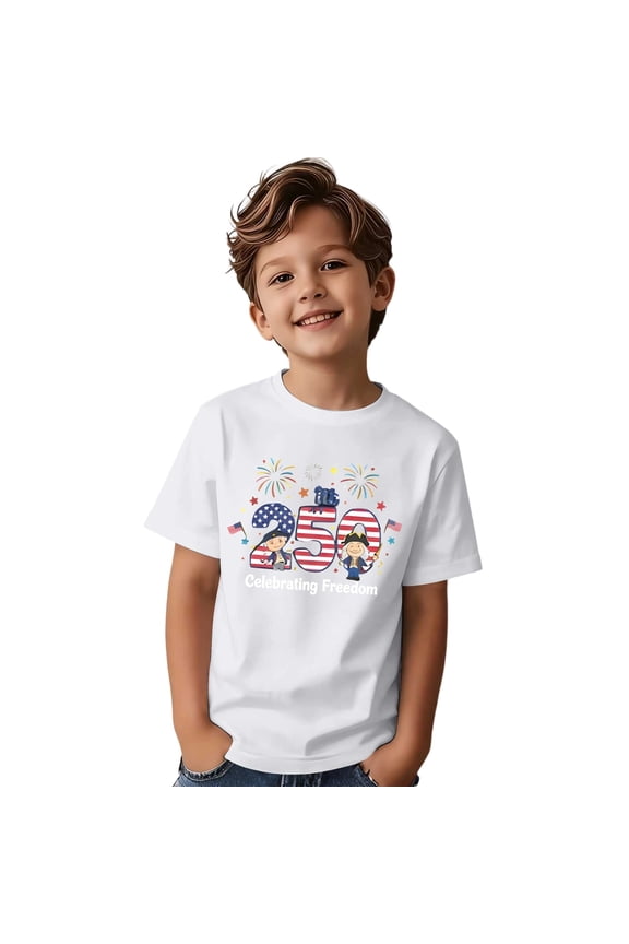 250 Anniversary Usa Toddler Boys Short Sleeve T Shirts Patriotic 250 Year American Flag Graphic July 4Th T-Shirts Tee Tops, Sizes 2-3 Years
