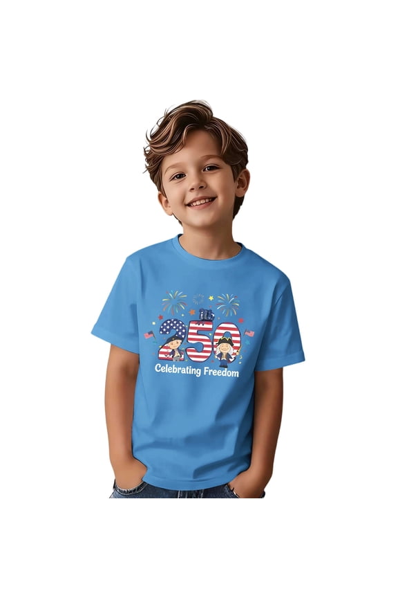 250 Anniversary Usa Toddler Boys Short Sleeve T Shirts Patriotic 250 Year American Flag Graphic July 4Th T-Shirts Tee Tops, Sizes 4-5 Years