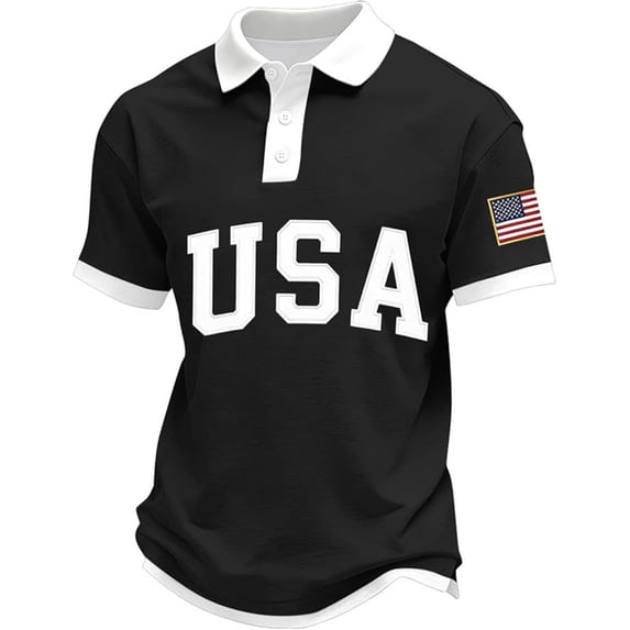 CONROSES 4Th Of July Men's Short Sleeve Polo Shirts Patriotic Usa Flag Graphic Collared Independence Day Polo Shirt for Men Casual Golf Shirts