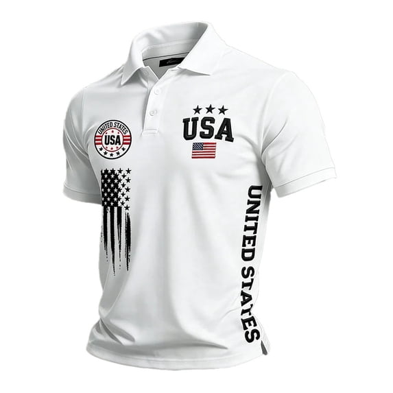 CONROSES 4Th Of July Men's Short Sleeve Polo Shirts Patriotic Usa Flag Graphic Collared Independence Day Polo Shirt for Men Casual Golf Shirts