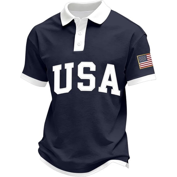 CONROSES 4Th Of July Men's Short Sleeve Polo Shirts Patriotic Usa Flag Graphic Collared Independence Day Polo Shirt for Men Casual Golf Shirts