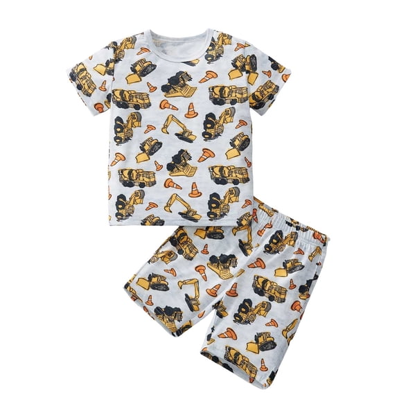 CONROSES Baby Boys Summer Outfit Set Excavator Graphic Short Sleeve T-Shirt Shorts Clothes Sets for Kids, Sizes 2-3 Years