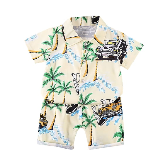CONROSES Baby Boys Summer Outfit Set Hawaii Graphic Short Sleeve Shirts Shorts Beach Outfits for Kids Cozy Dailywear