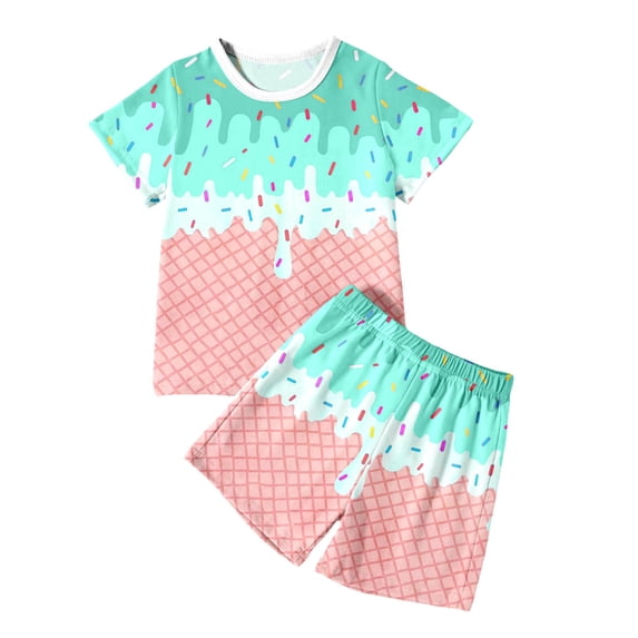 CONROSES Baby Boys Summer Outfit Set Ice Cream Graphic Short Sleeve T-Shirt Shorts Clothes Sets for Kids, Sizes 3-4 Years