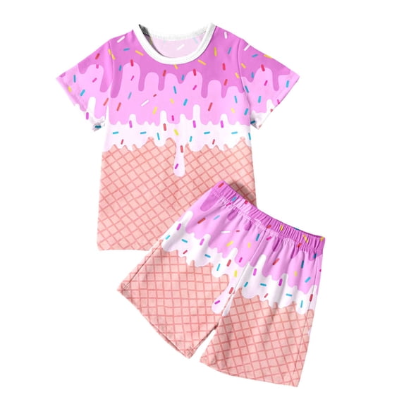 CONROSES Baby Boys Summer Outfit Set Ice Cream Graphic Short Sleeve T-Shirt Shorts Clothes Sets for Kids, Sizes 9-10 Years